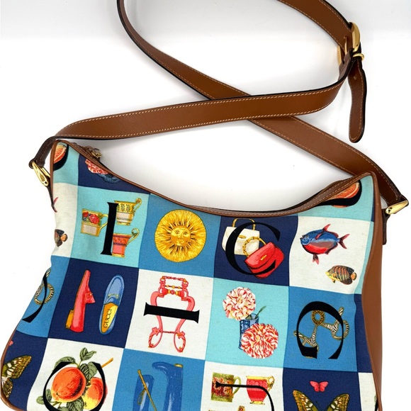 Gucci Alphabet Patchwork Blue Multi Canvas Crossbody with Brown Leather Trim - Picture 2 of 14